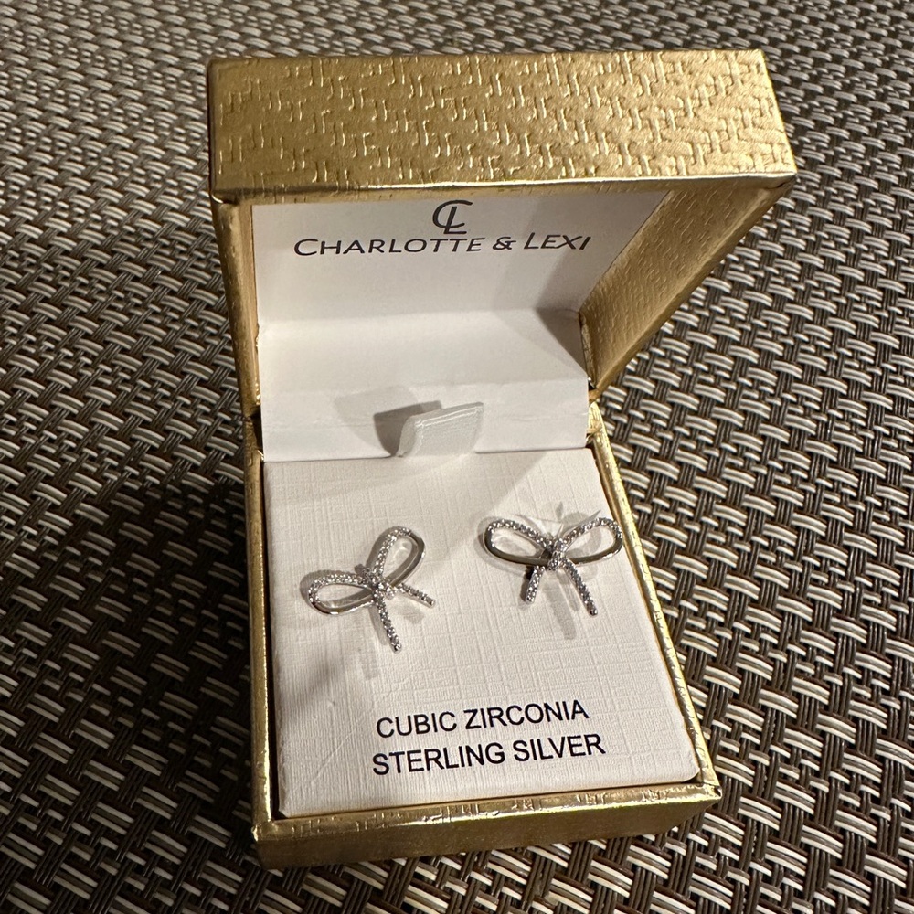 Charlotte & Lexi Sterling Silver Cubic Zirconia Bow Earrings